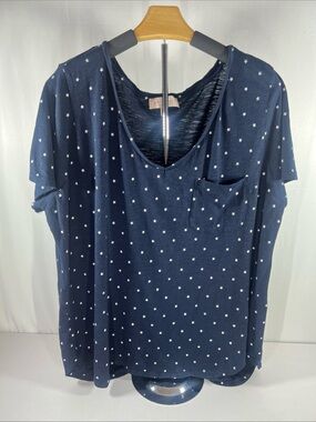 Philosophy Woman Star Print Top 1X Navy Blue Cotton Blend Plus Size Blouse